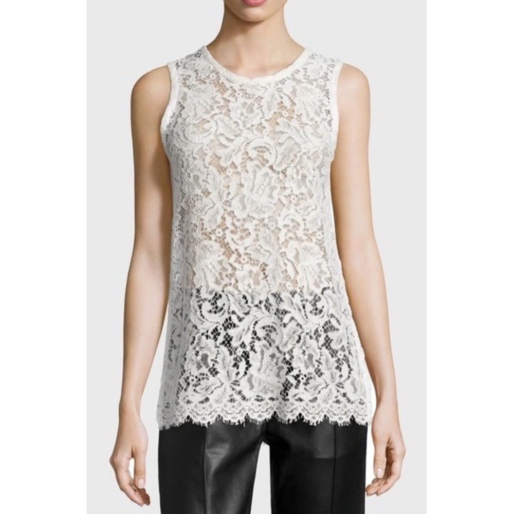 IRO Helena White Floral Lace Sleeveless Tunic Top Small Coquette Bridal Romantic